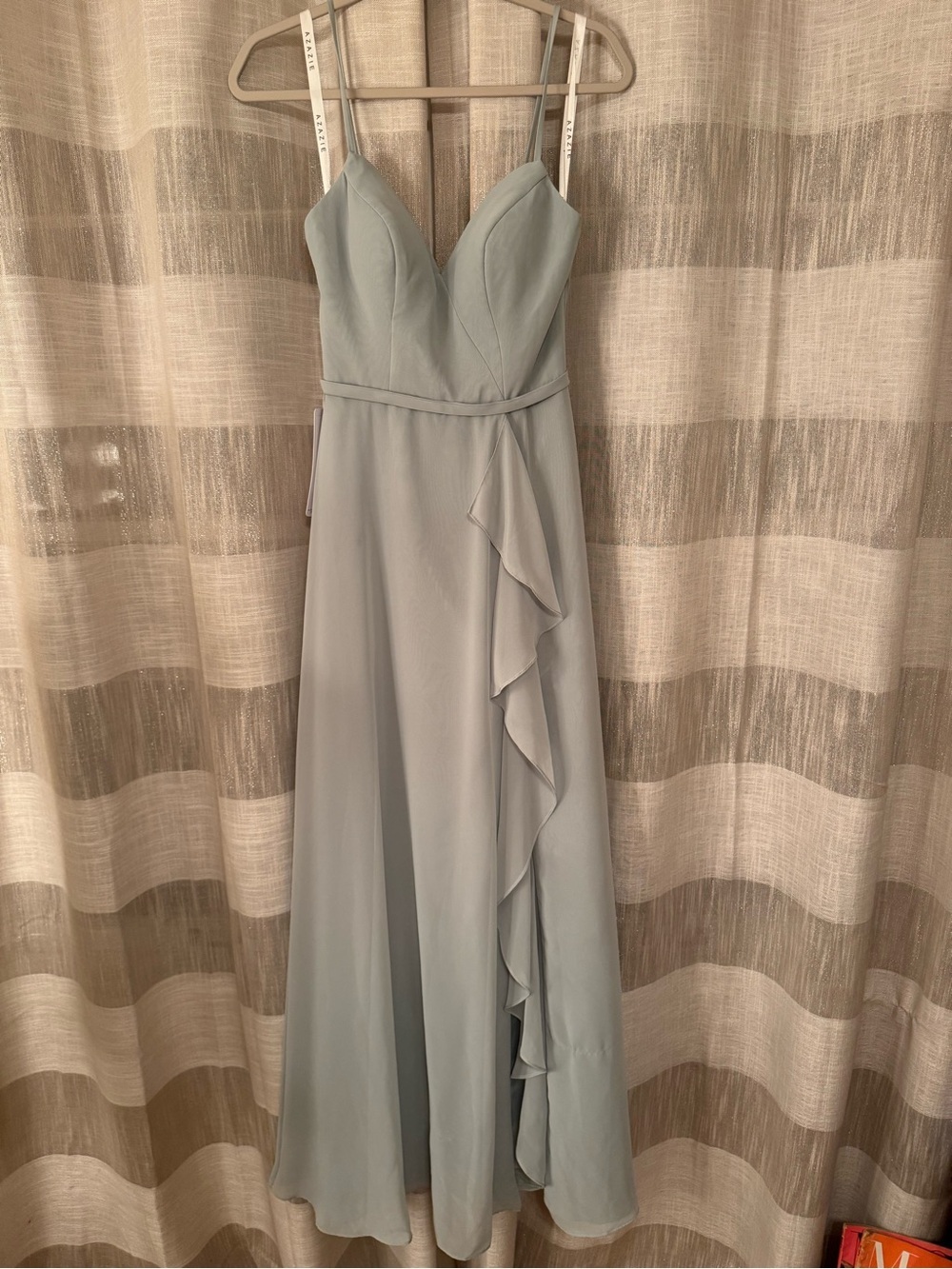Azazie Pale Green with Light Blue Spaghetti-Strap Prom Dress - Picture 5 of 11